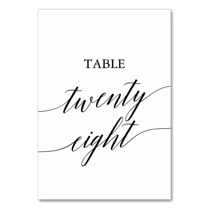 Elegant Black Calligraphy Table Number 28 