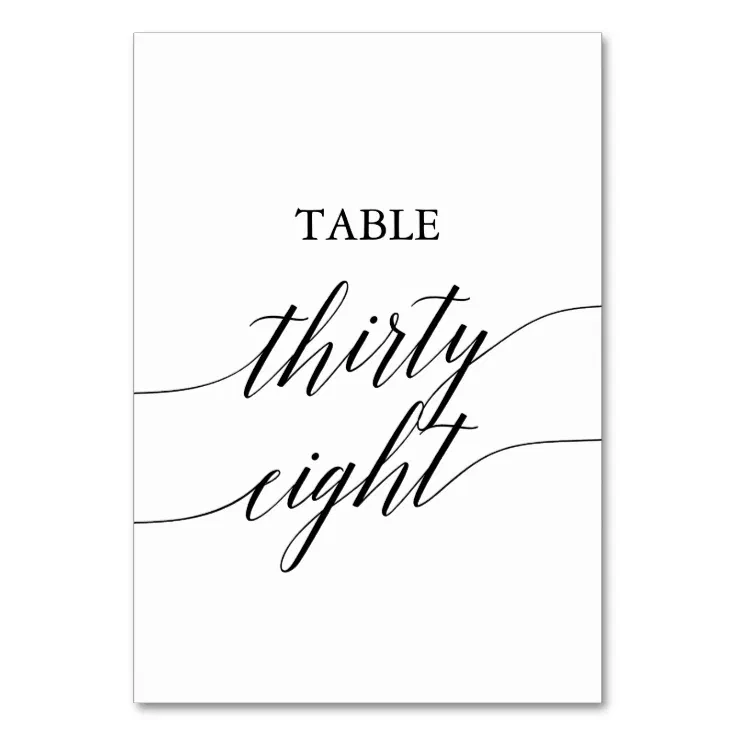 Elegant Black Calligraphy Table Number 38 | Zazzle