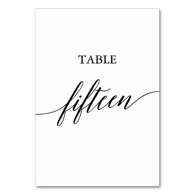 Elegant Black Calligraphy Table Number Fifteen (Front)