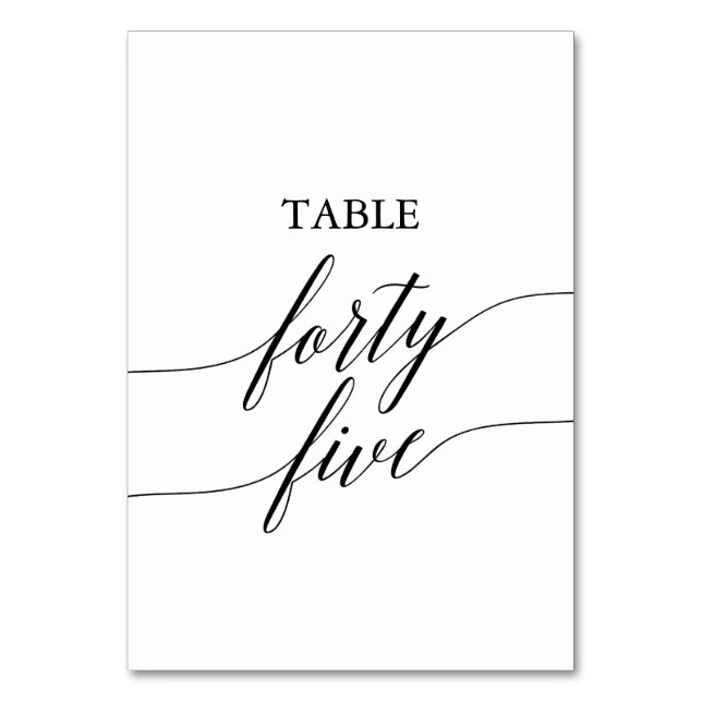 Elegant Black Calligraphy Table Number Forty Five (Front)