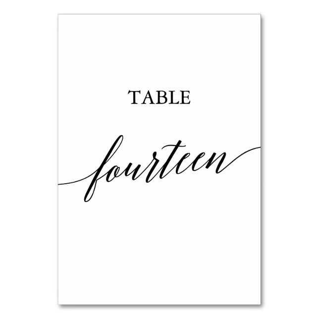 Elegant Black Calligraphy Table Number Fourteen (Front)