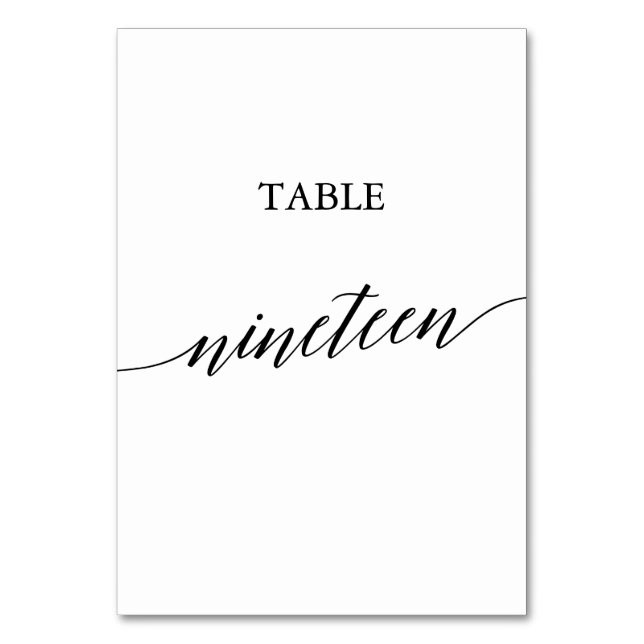 Elegant Black Calligraphy Table Number Nineteen (Front)