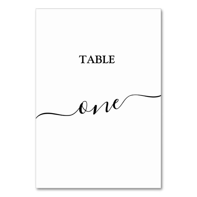 Elegant Black Calligraphy Table Number one card (Front)