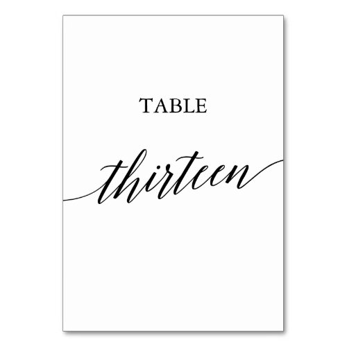 Elegant Black Calligraphy Table Number Thirteen