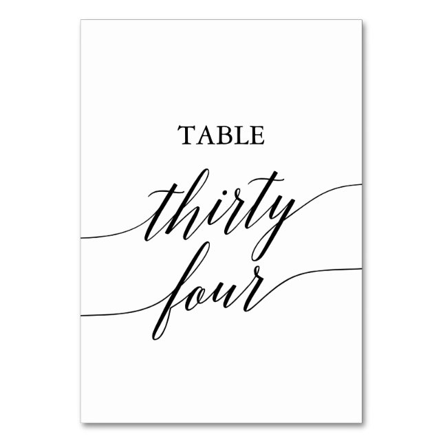 Elegant Black Calligraphy Table Number Thirty Four (Front)