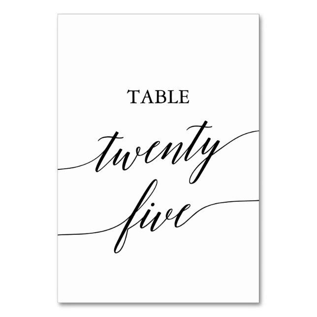Elegant Black Calligraphy Table Number Twenty Five (Front)