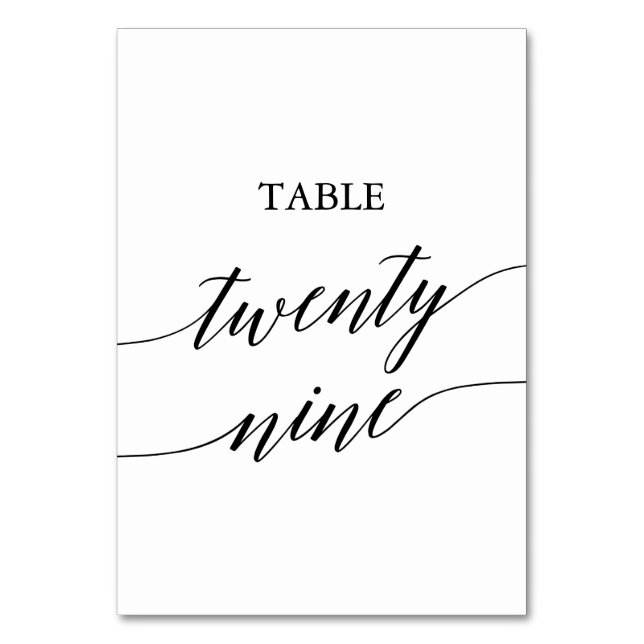 Elegant Black Calligraphy Table Number Twenty Nine (Front)