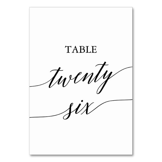 Elegant Black Calligraphy Table Number Twenty Six (Front)