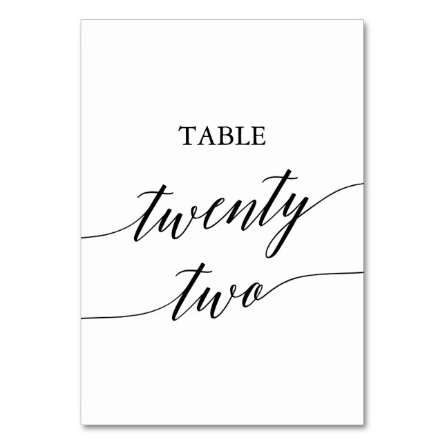 Elegant Black Calligraphy Table Number Twenty Two (Front)