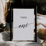 Elegant Black Calligraphy Table One Table Number<br><div class="desc">This elegant black calligraphy table one table number is perfect for a simple wedding. The neutral design features a minimalist card decorated with romantic and whimsical typography. The card prints on the front and back (double-sided). Other table numbers in the collection are sold separately.</div>