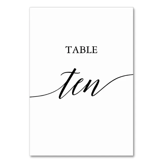 Elegant Black Calligraphy Table Ten Table Number | Zazzle