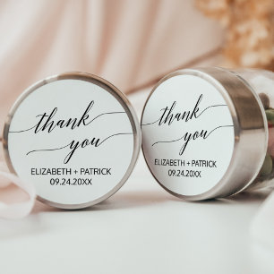 Elegant Black Calligraphy Thank You Wedding Favor Classic Round Sticker