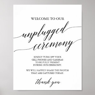Elegant Black Calligraphy Unplugged Ceremony Sign