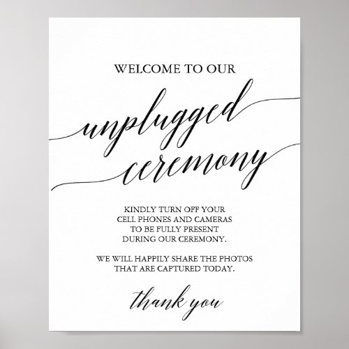 Elegant Black Calligraphy Unplugged Ceremony Sign