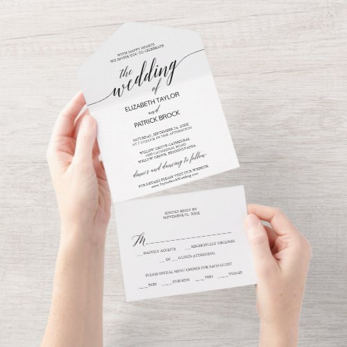 Elegant Black Calligraphy Wedding All In One Invitation