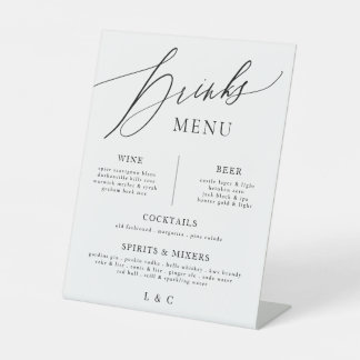 Elegant Black Calligraphy Wedding Bar Drink Menu Pedestal Sign