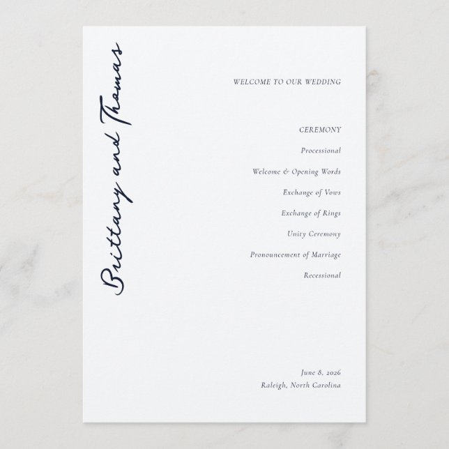 Elegant Black Calligraphy Wedding Ceremony Program (Front)