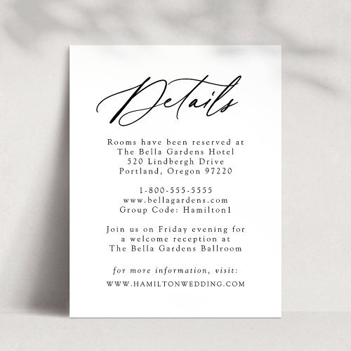 Elegant Black Calligraphy Wedding Details Enclosure Card