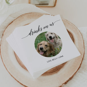 Elegant Black Calligraphy Wedding Dog Cocktail Napkins