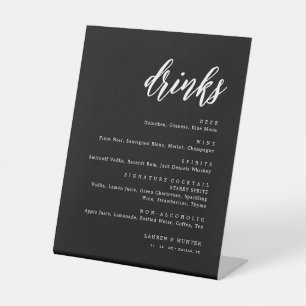 Elegant Black Calligraphy Wedding Drinks Menu Pedestal Sign