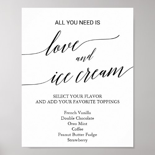 Elegant Black Calligraphy Wedding Ice Cream Sign