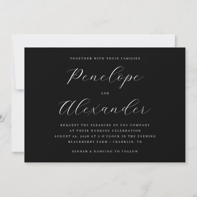 Elegant Black Calligraphy Wedding Invitation (Front)