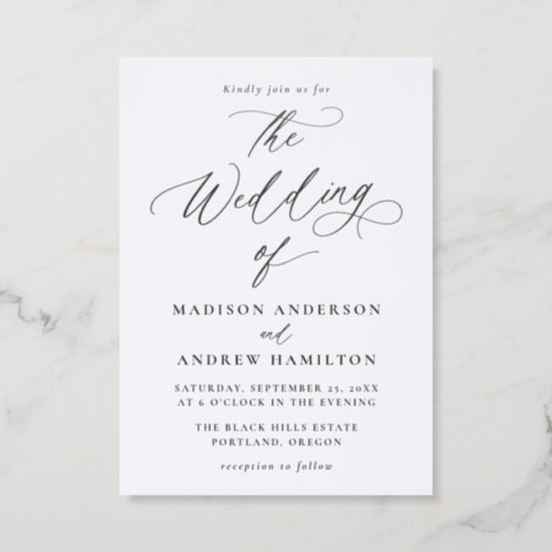 Elegant Black Calligraphy Wedding Letterpress Invitation