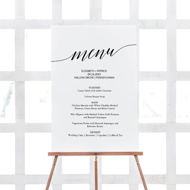 Elegant Black Calligraphy Wedding Menu Foam Board (Creator Uploaded)