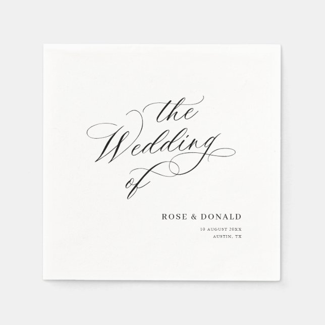 Elegant black calligraphy wedding napkins (Front)