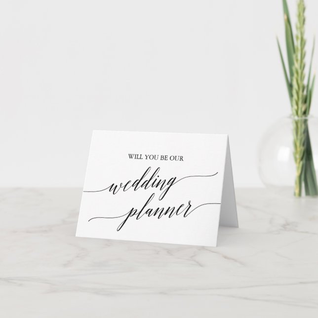 Elegant Black Calligraphy Wedding Planner Proposal Card (Front)