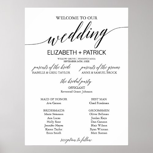 Elegant Black Calligraphy Wedding Program Poster