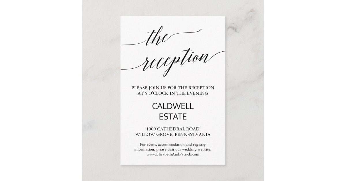 Elegant Black Calligraphy Wedding Reception Card Zazzle