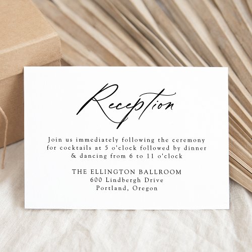 Elegant Black Calligraphy Wedding Reception Enclosure Card