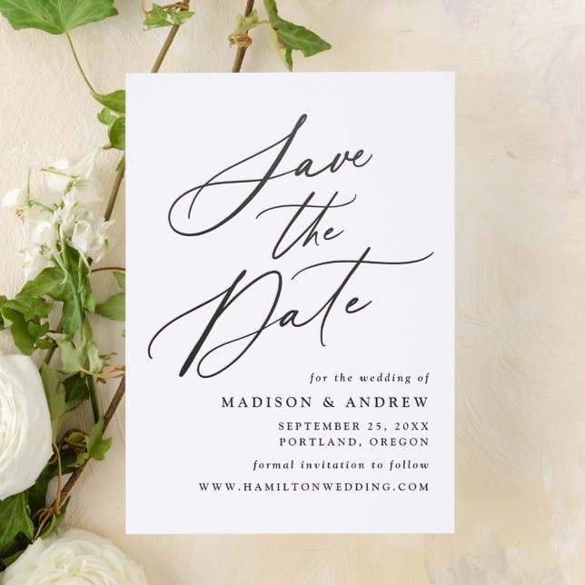 Elegant Black Calligraphy Wedding Save the Date Letterpress Photo Cards (Creator Uploaded)