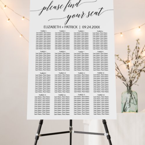 Elegant Black Calligraphy Wedding Seating Chart Foam Board