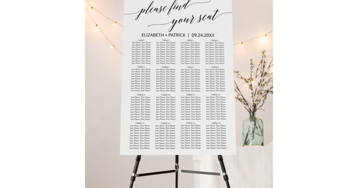 Elegant Black Calligraphy Wedding Seating Chart Foam Board | Zazzle