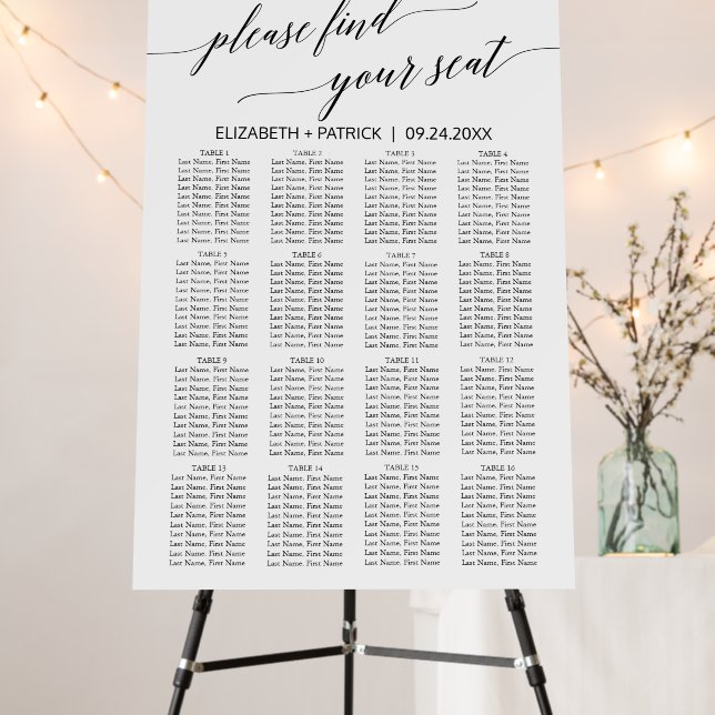 Elegant Black Calligraphy Wedding Seating Chart Foam Board (In Situ (Stand))