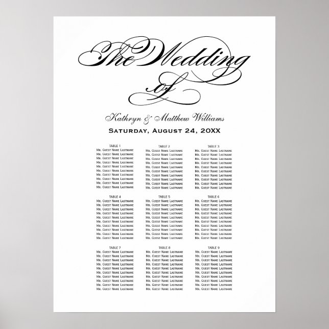 Elegant Black Calligraphy Wedding Seating Poster (Front)
