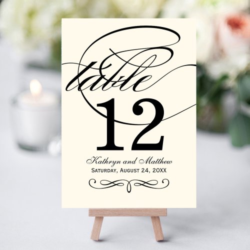 Elegant Black Calligraphy Wedding Table Number
