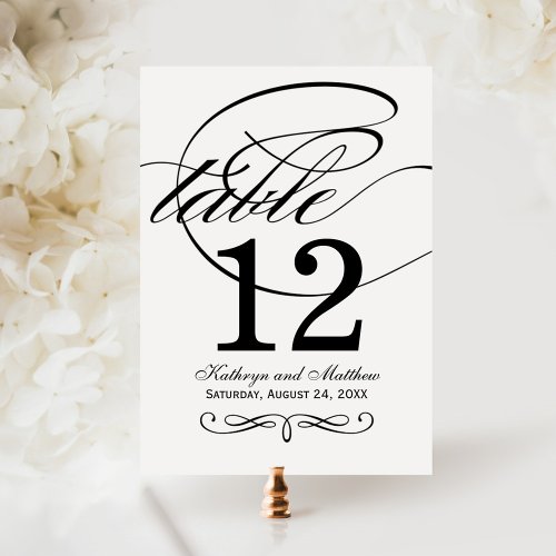 Elegant Black Calligraphy Wedding Table Number