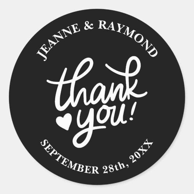 Elegant Black Calligraphy Wedding Thank You Favor Classic Round Sticker (Front)