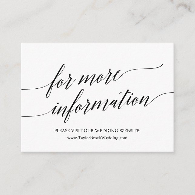 Elegant Black Calligraphy Wedding Website Enclosure Card (Front)