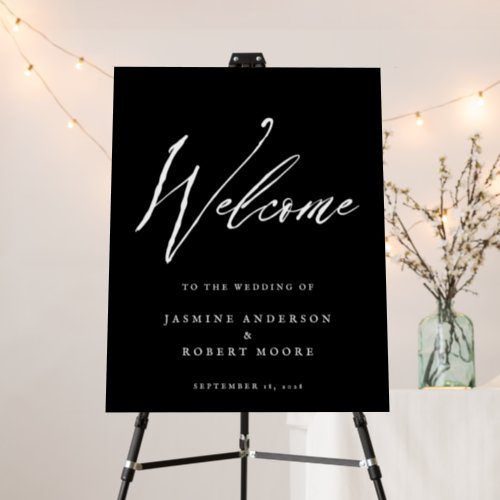 Elegant Black Calligraphy Wedding Welcome 2in1 Foam Board