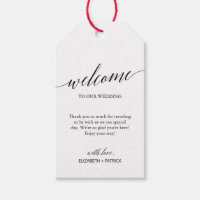 Elegant Black Calligraphy Wedding Welcome Gift Tags