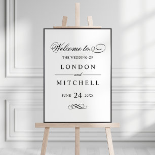 Elegant Black Calligraphy Wedding Welcome Poster