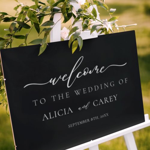 Elegant Black Calligraphy Wedding Welcome Sign