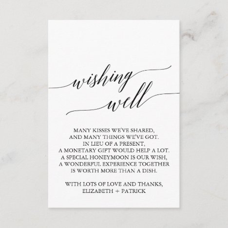 Elegant Black Calligraphy Wedding Wishing Well Enclosure Card