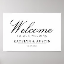 elegant black calligraphy welcome wedding sign