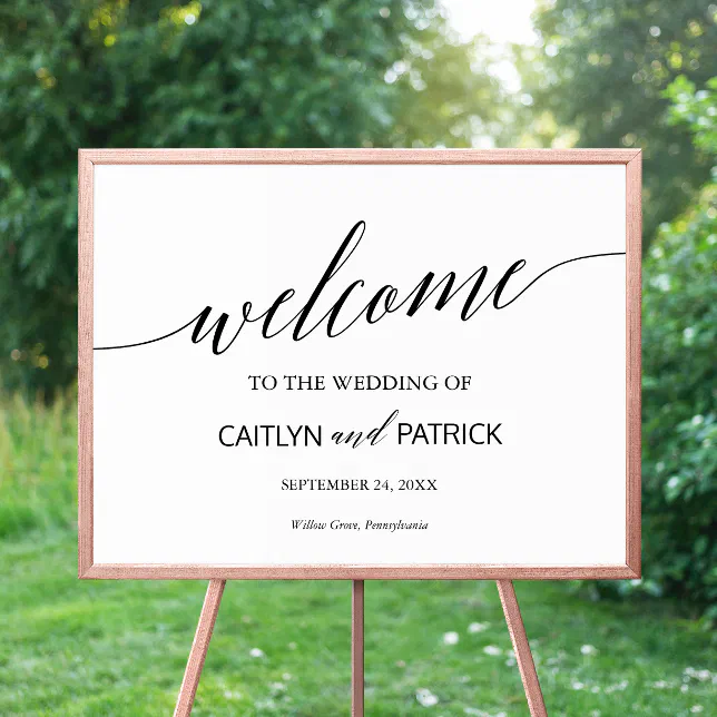 Elegant Black Calligraphy Welcome Wedding Sign | Zazzle