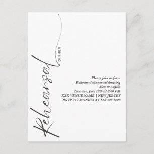 Elegant Black Calligraphy White Minimal Rehearsal Postcard